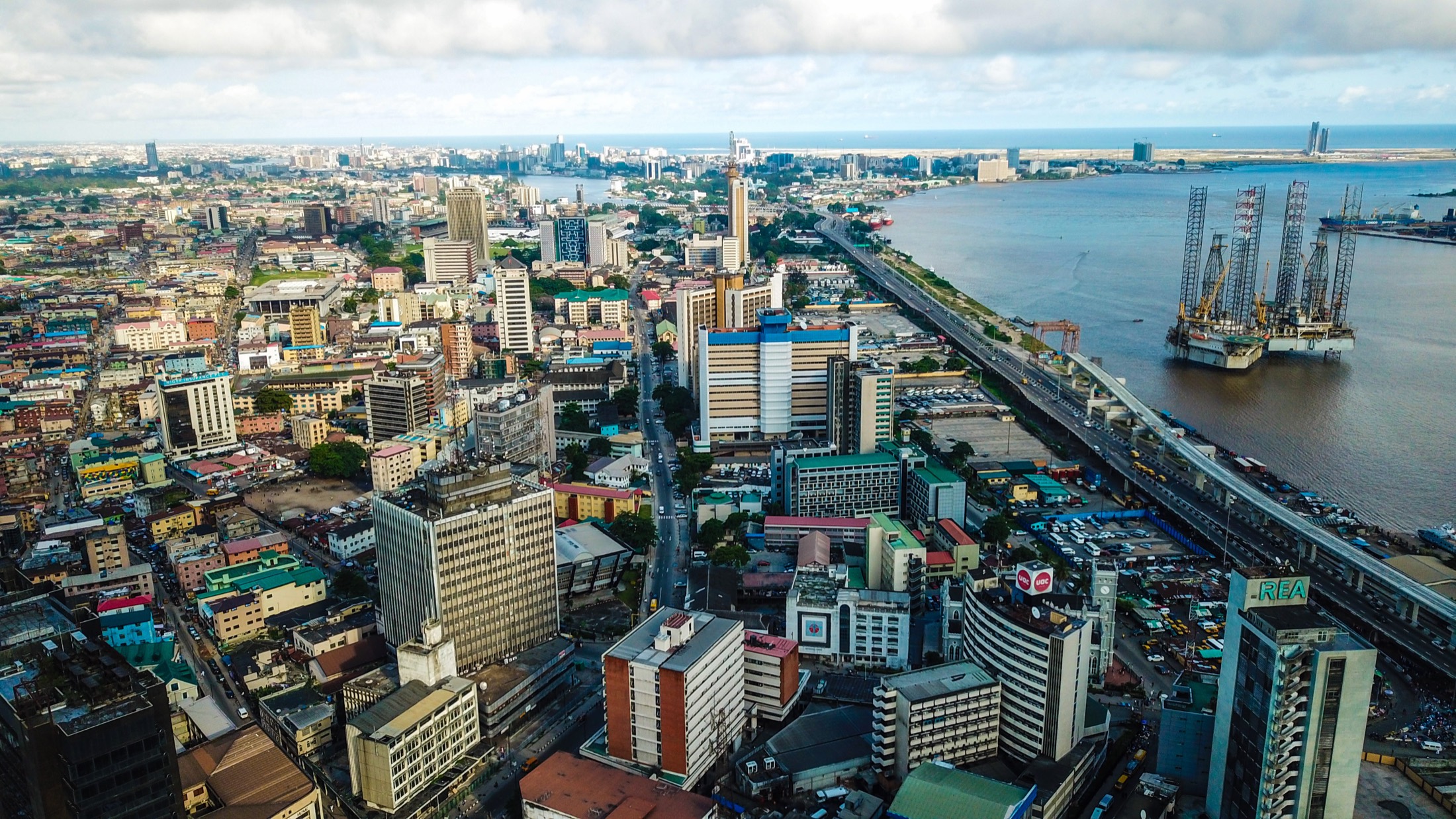 Aerial view of Lagos Island and the marina